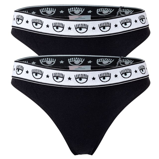 CHIARA FERRAGNI Slip para Mujer Pack de 2 - Briefs, Algodón Elástico, Cintura con Logotipo, uni Negro S (Small)