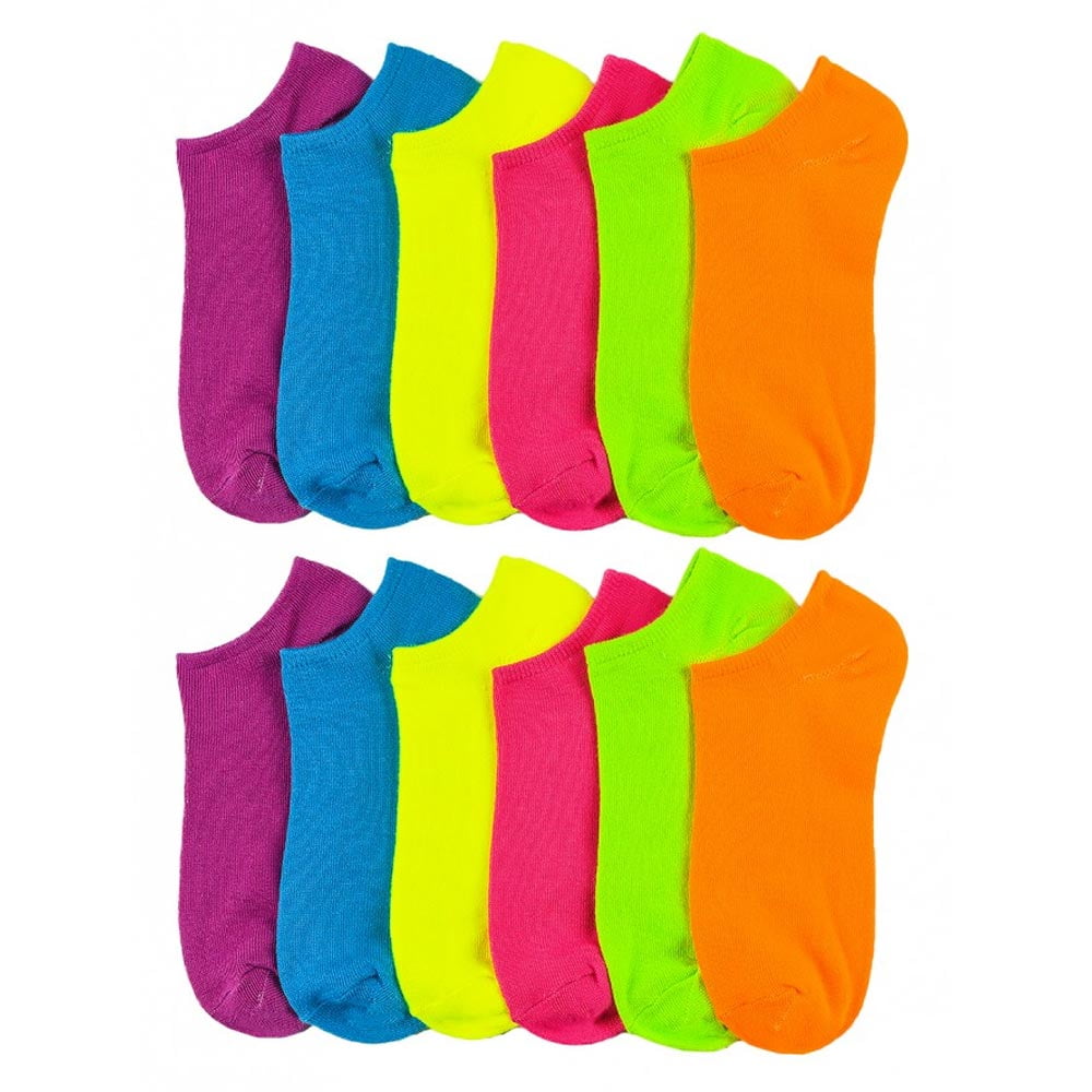 AllTopBargains Lot Of 12 Women's Ladies No Show Neon Ankle Socks