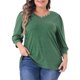 thumbnail image 1 of Blusa de Talla Grande para Mujeres, Manga 3/4, Cuello en V, Decoración de Botones, Camisetas Casual Sólidas 3X Verde, 1 of 6