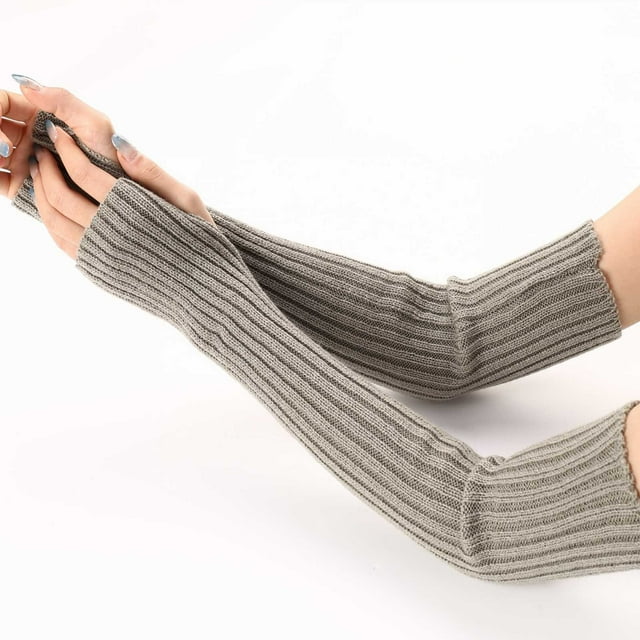 Gants Longs Sans Doigts Tricotés pour Femmes Chauffe-Poignets d'Hiver