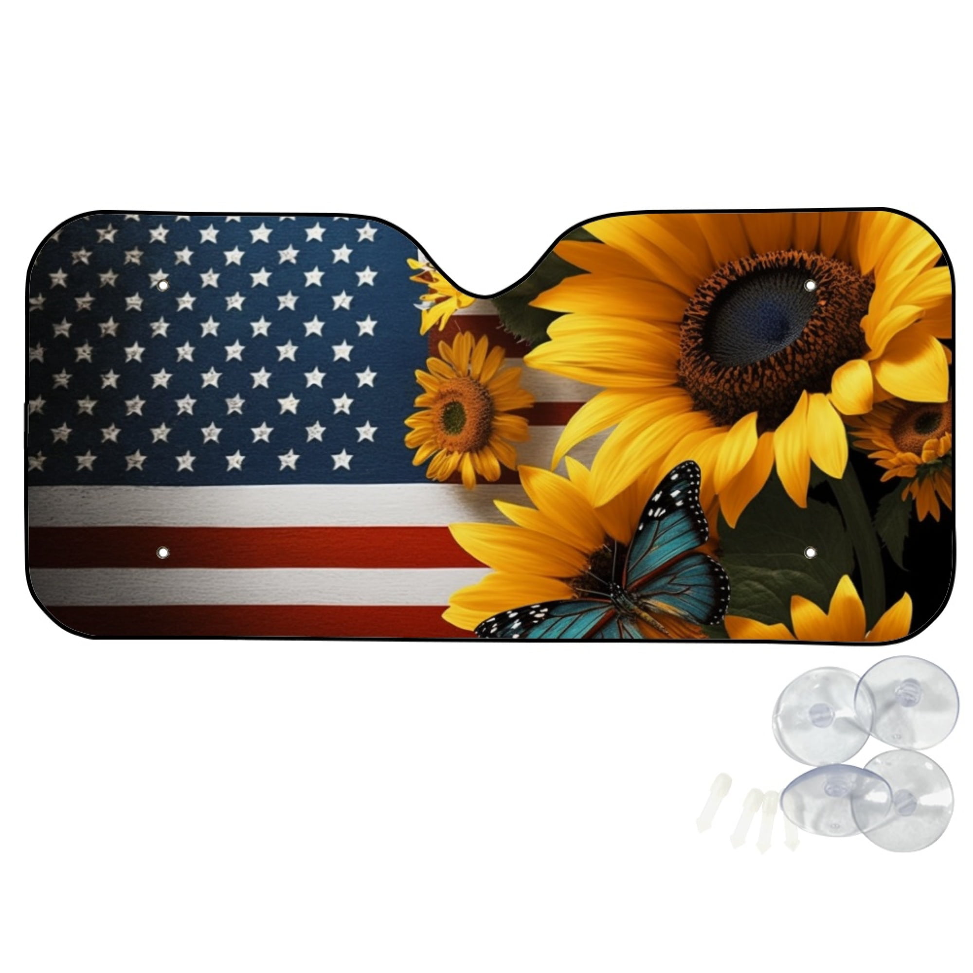 HOTYD Flag Sunflower Butterfly Windshield Sunshades Car Shield Sun