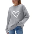thumbnail image 2 of JTZGDY Plus Size Sweaters for Women Fashion Heart Pattern Print Long Sleeve Cable Knit Round Neck Pullover Tops Trendy Cozy Knitwear Shirts A-Gray XXL, 2 of 7