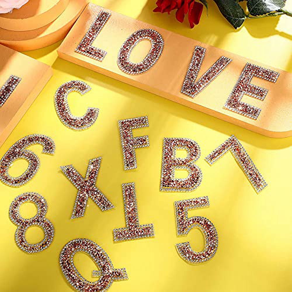 37 Pieces Rhinestone Letter Stickers Large Glitter Alphabet Stickers Number  Crystal Self Adhesive Stickers Iron on Letters for Clothing Art Crafts DIY  Decors (Rose Gold, White) 