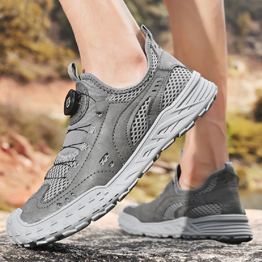 Mens Sports Water Shoes Quick Dry Barefoot Fisherman Shoes Mesh Hiking Shoes Outdoor Waterproof Beach Shoes Gray 6 UK