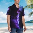 thumbnail image 3 of Fuzoiu Purple And Blue Nebula Print Hawaiian Shirt for Men, Summer Beach Casual Short Sleeve Button Down Shirts, Men’s Beach Summer Shirts with Pocket,Medium, 3 of 7