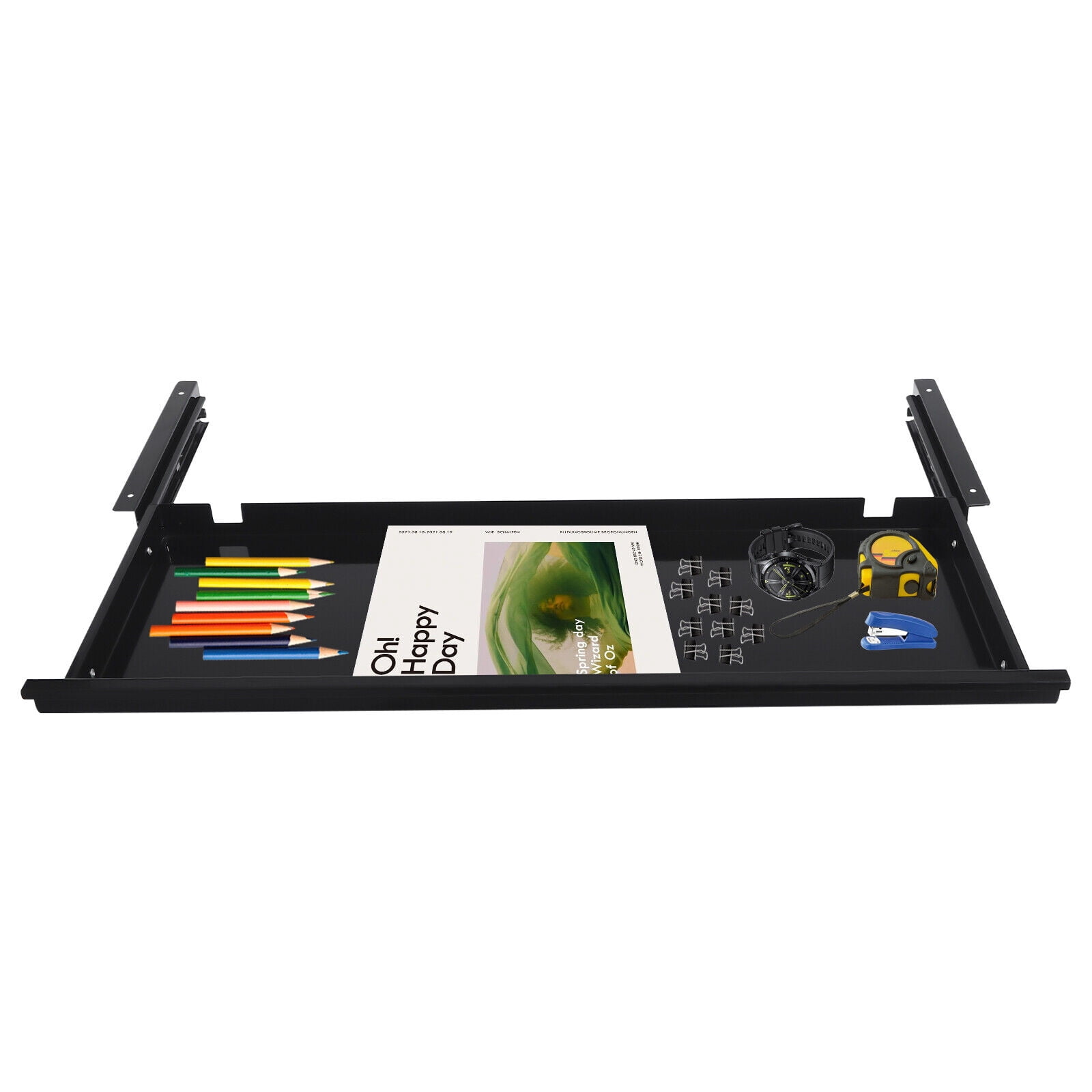 Under Desk Mounted Keyboard Tray Sliding Pull-out Storage Drawer Shelf Space Saver Black
