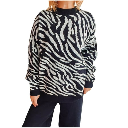 Women s Winter Sweaters Color Block Knitted Tops Vintage Striped Y2K Sweatshirts Long Sleeve Crewneck Pullover Shirts (L Black)