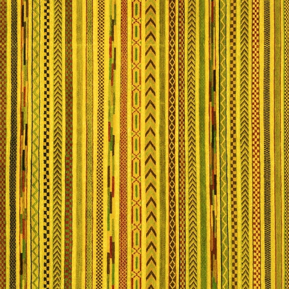 Ahgly Company Machine Washable Indoor Square Oriental Yellow Modern Area Rugs, 8' Square