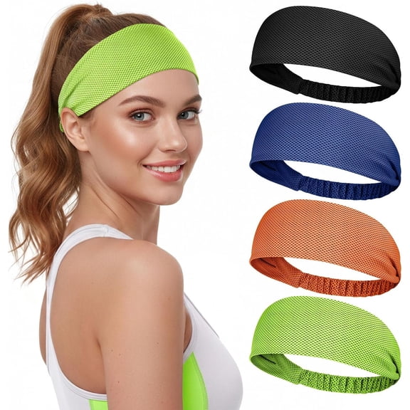 Cooling Headbands for Women, Non-Slip Sweatbands for Women, 4-Pack Elastic Bands for Running, Yoga, Gym Workouts, Football