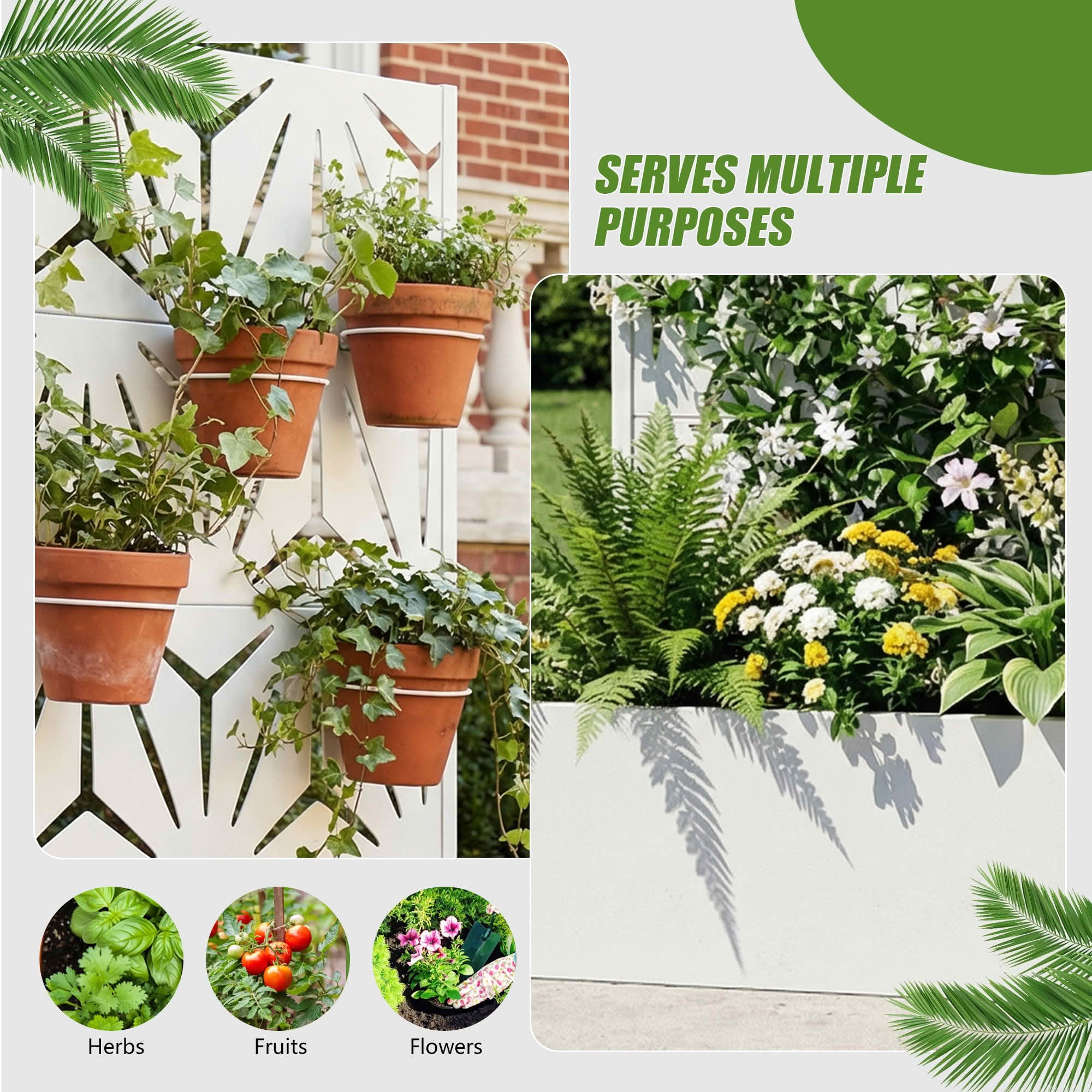 MAYEERTY 59X30" Metal Outdoor White Privacy Screen with Planter Box for Backyard & Garden, 4 Piece Set