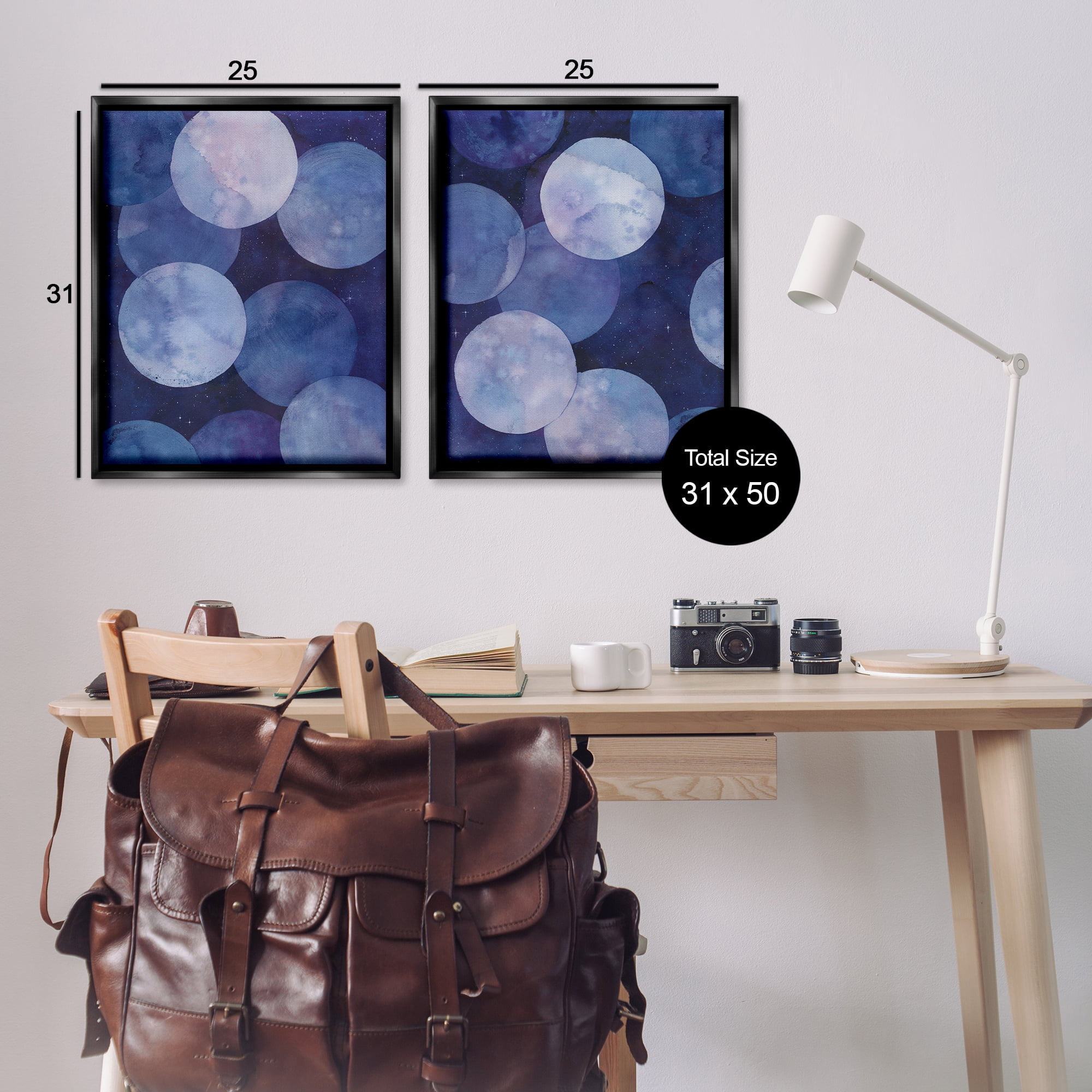 Stupell Industries Abstract Blue Purple Circle Bubbles Abstract Painting Black Floater Framed Canvas Art Print Wall Art, 31 x 25, Set of 2