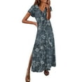 thumbnail image 2 of Taylonsss Womens Spring Summer V Neck Solid Color Slit Hem Casual Long Maxi Dress Beach Resort Outfit, 2 of 3