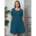 thumbnail image 5 of SHOWMALL Women's Plus Casual Dresses Short Swing Beach Sundress with Pockets 4X Indigo Blue, 5 of 7