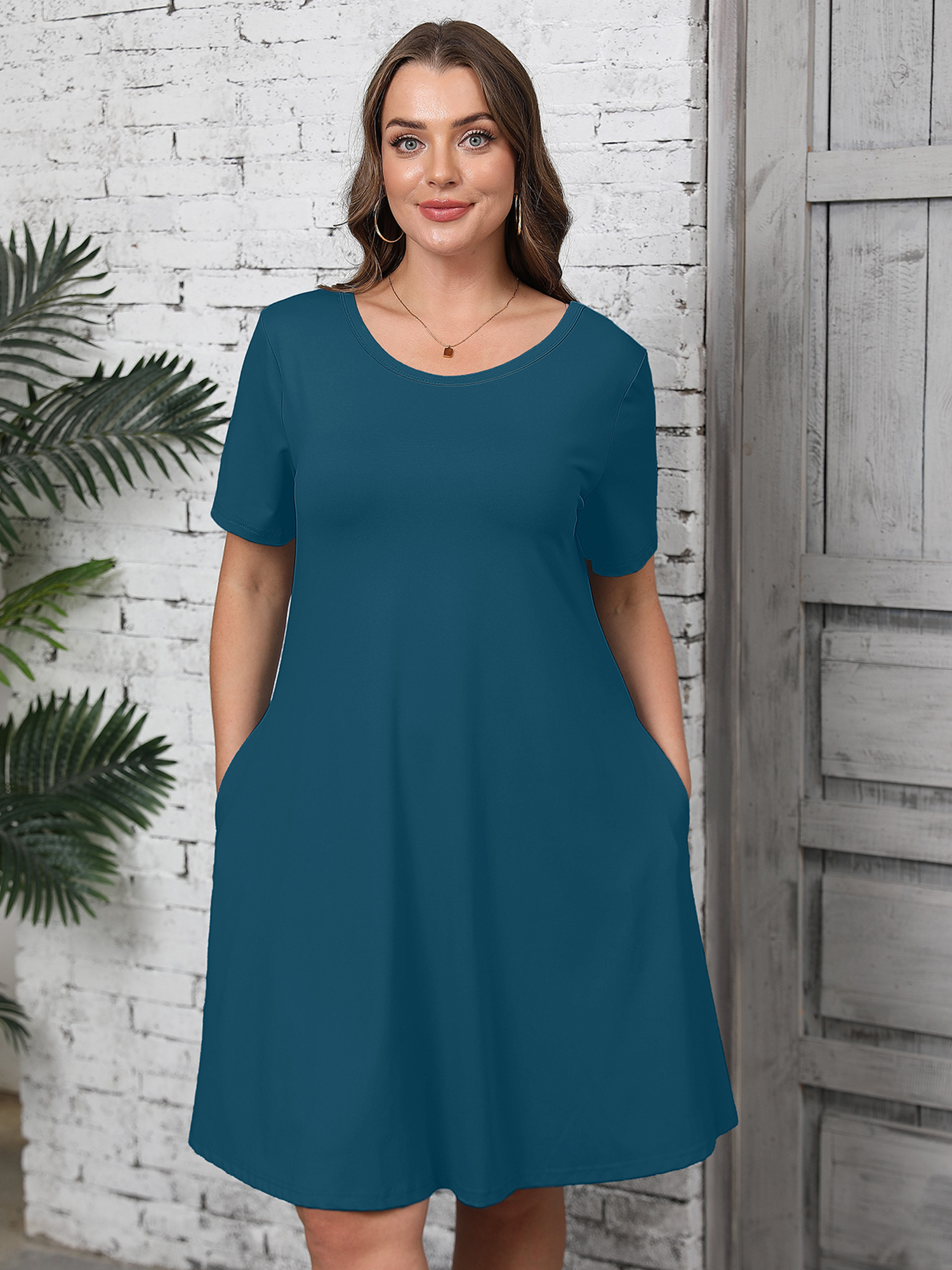Showmall Plus Size Swing Midi Dress with Pockets photo 8