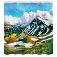 thumbnail image 3 of Mountain Shower Curtain, Watercolor Artwork Print of a Mountain Range Peaks Covered with Snow and Clouds, Fabric Bathroom Set with Hooks, 69W X 75L Inches Long, Multicolor, by Ambesonne, 3 of 3