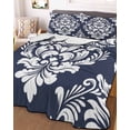 thumbnail image 3 of Quilts Queen Size Bedding Set, Navy Blue Boho Lightweight Quilted Comforter, Vintage Classic Bohemia Flower Textured Soft Reversible Bedspread Coverlet with Pillow Covers for All Season, 90" x 96", 3 of 7