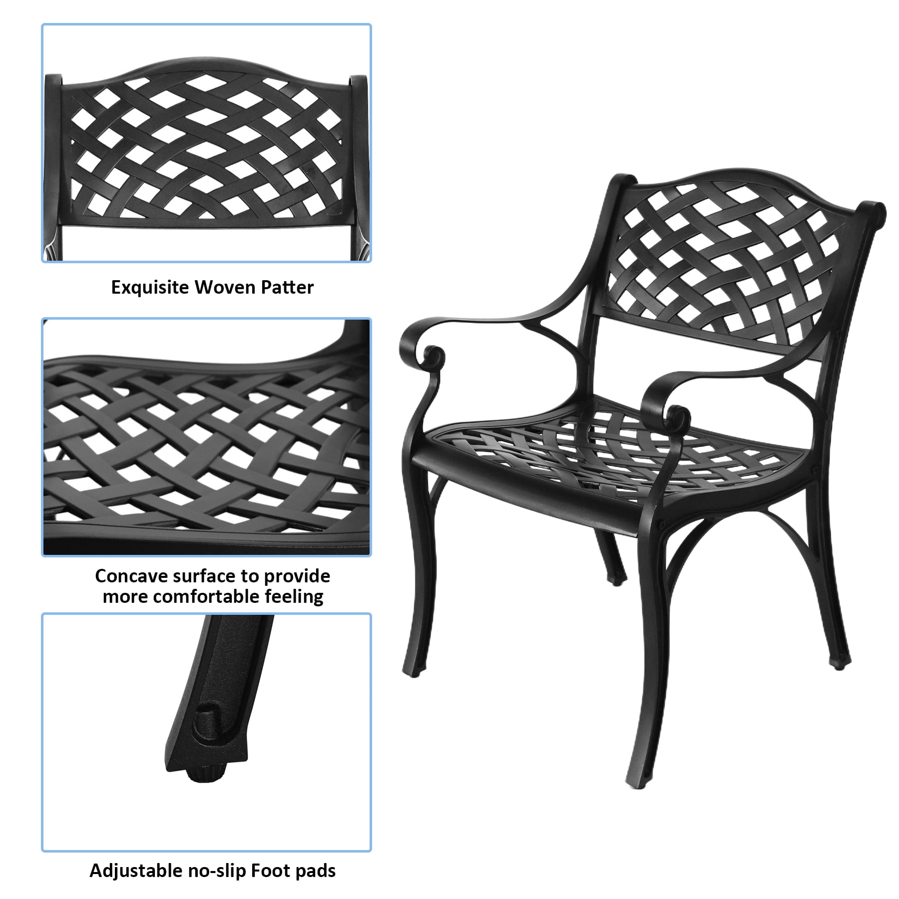 PATIO-IN 4-Piece Cast Aluminum Patio Chairs, Outdoor Dining Chairs with Arms, Weather-Resistant, Bronze for Garden Yard