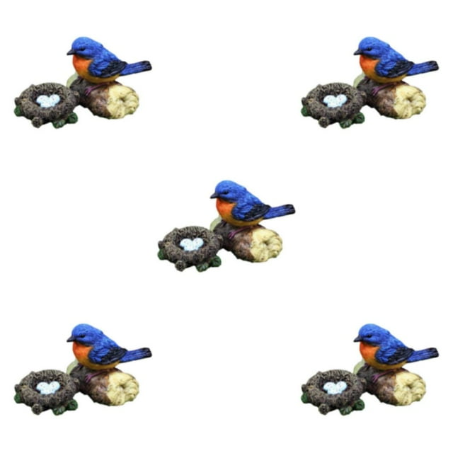 kurtrusly Miniature Bird Statue Arts Crafts Bird Animal Ornament Decor Model 2 Pcs Blue Bird + Nest 5Set