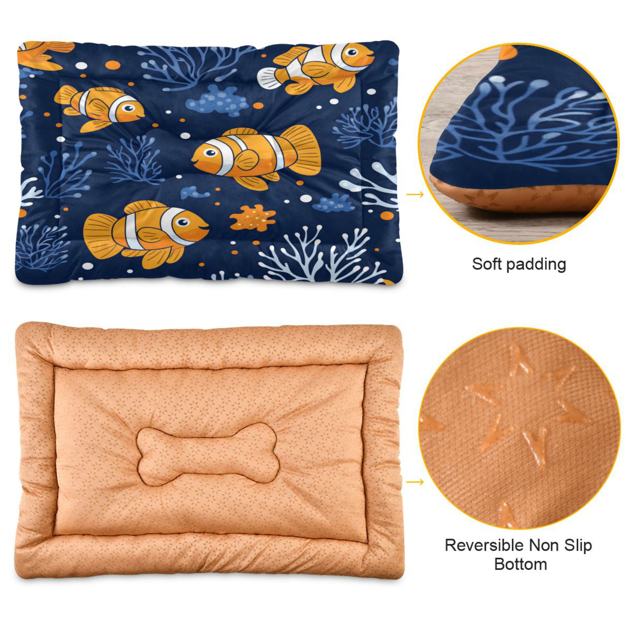 Qxltty Cute Clownfish Pattern Ped Pad Wear-resistant and Hard to Bite Through Sleeping Pad for Small Medium Large Dogs Winter Pet Bed 36×24in