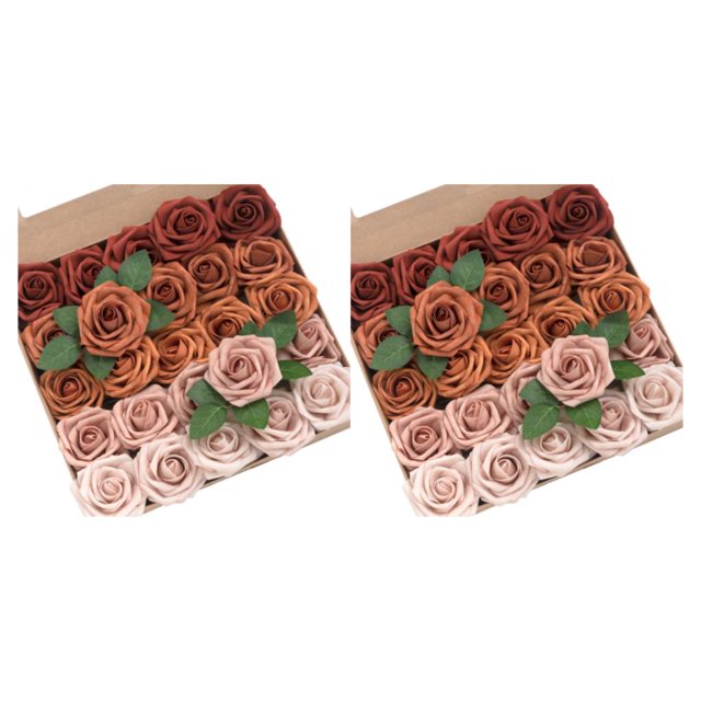 Matsuzay 25 unids/set flores falsas de bajo mantenimiento rosas artificiales naranja degradado