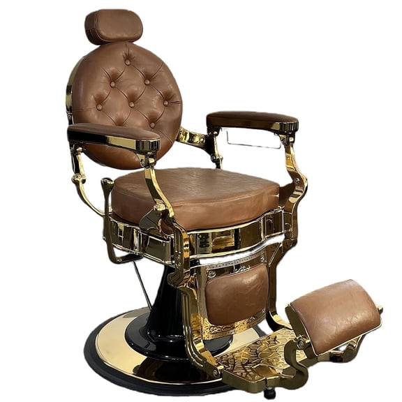 Vintage Barber Chair for Barbershop, Heavy Duty 360° Hydraulic Recline Salon Chair with Adjustable Headrest and Footrest, Supports Up to 700lbs, for Hair Beauty Stylist Tattoo- Brown