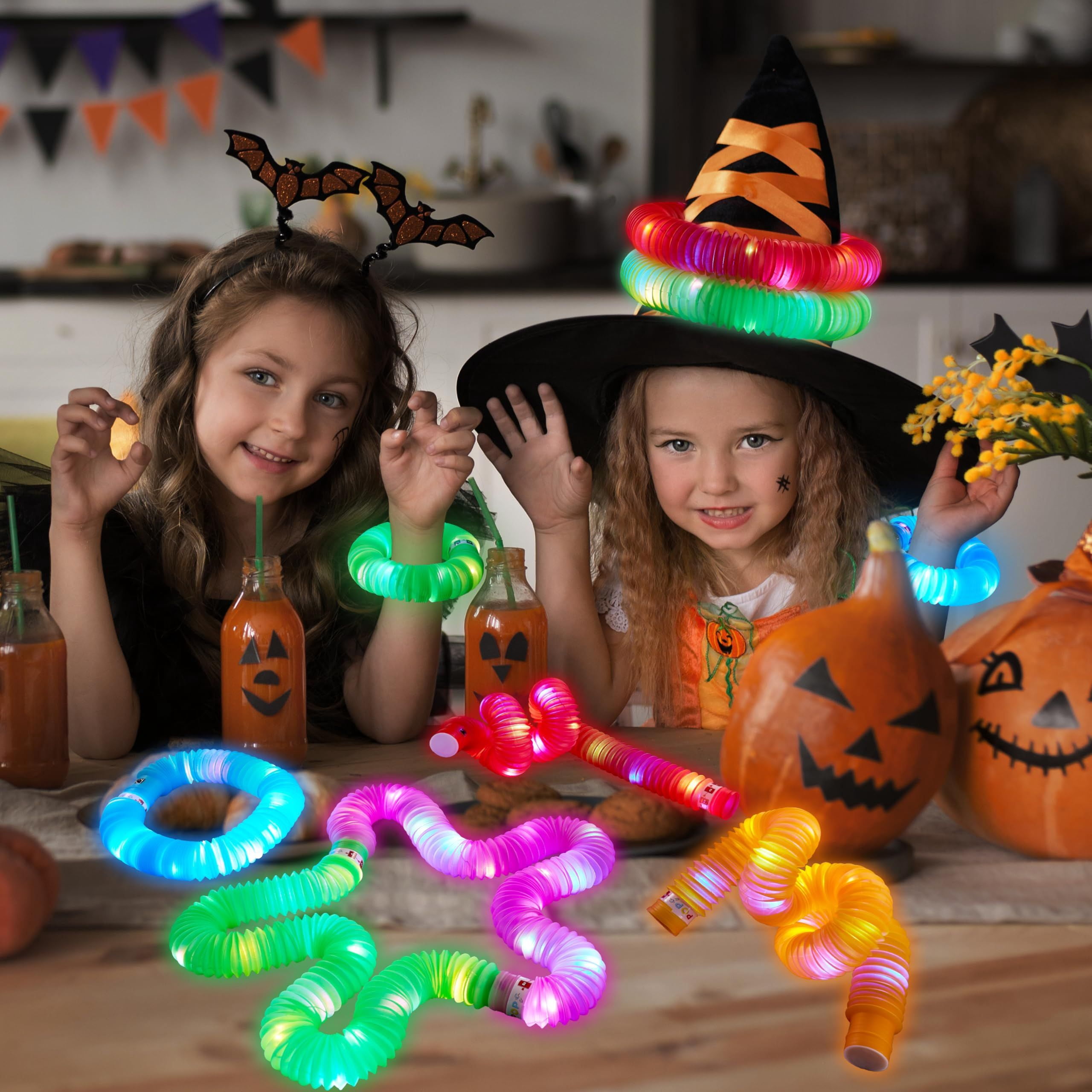 Joyfy 12PCS Halloween Glow Sticks, 6 Colors Glowsticks for Kids Trick or Treat, Halloween Light Up Pop Tube Toys, Bulk Party Supplies Favors