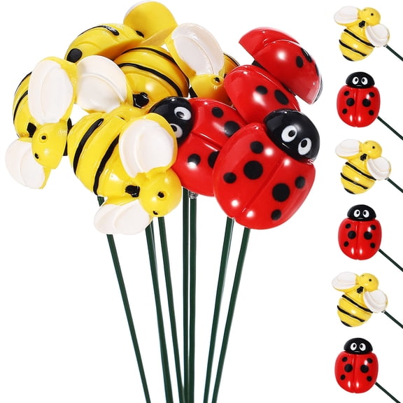 OFFIGAM 20pcs Decorative Garden Stakes with Resin and Ladybug Ornaments Outdoor Yard Decor