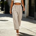 thumbnail image 3 of Asgosdo Women Wide Leg Pants Cotton Linen High Elastic Waisted Solid Color Summer Cropped Pants Casual Soft Trousers with Pockets, 3 of 6