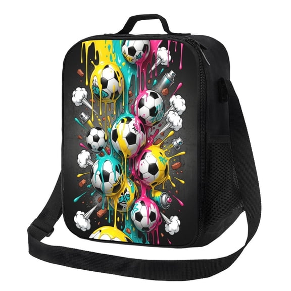 Soccer Insulated Lunch Bag Reusable Lunch Box For Men Women Large Capacity Leakproof Thermal Meal Prep Tote With Adjustable Crossbody Shoulder Strap For Work Office Picnic Beach Travel