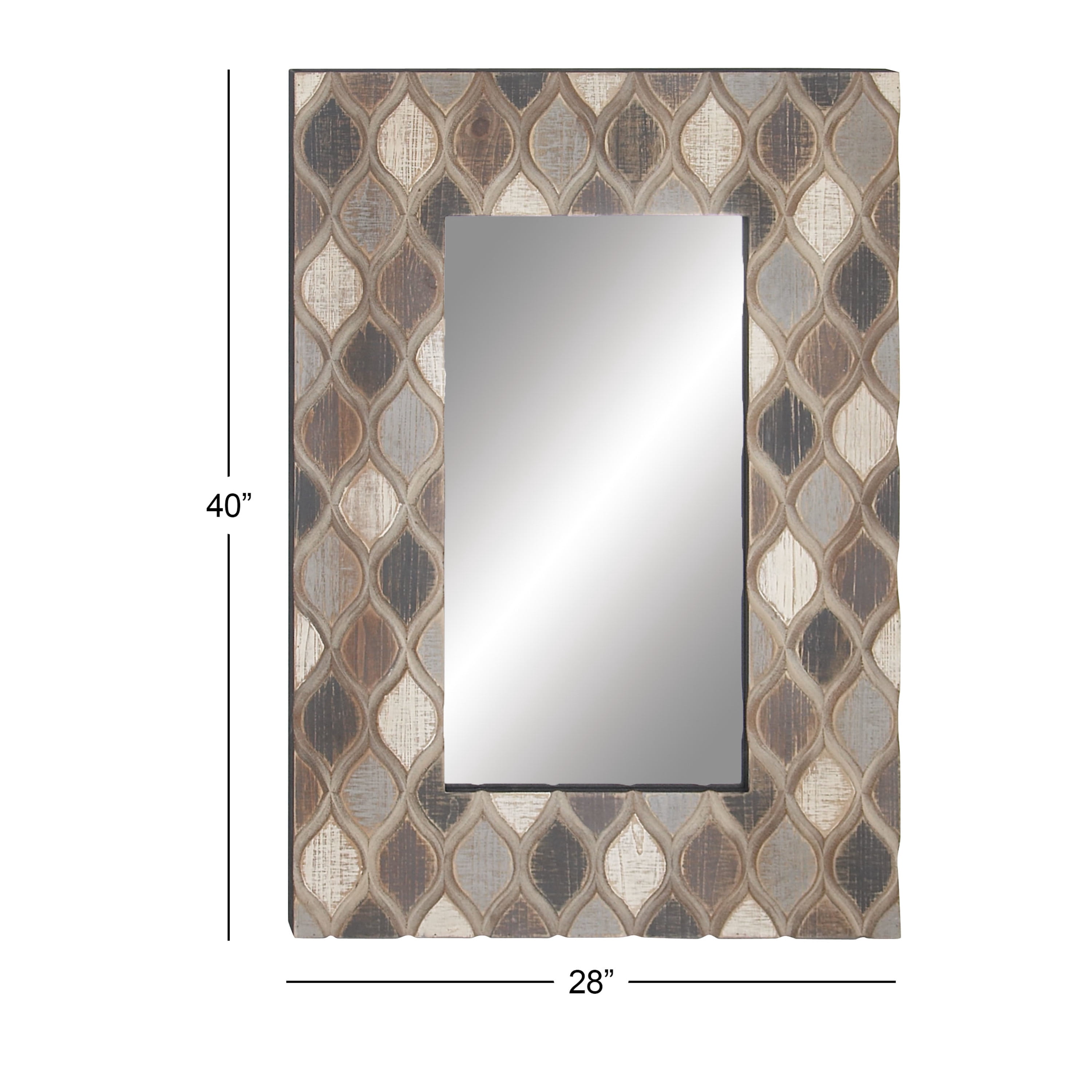 DecMode 28" x 40" Beige Wall Mirror with Diamond Pattern
