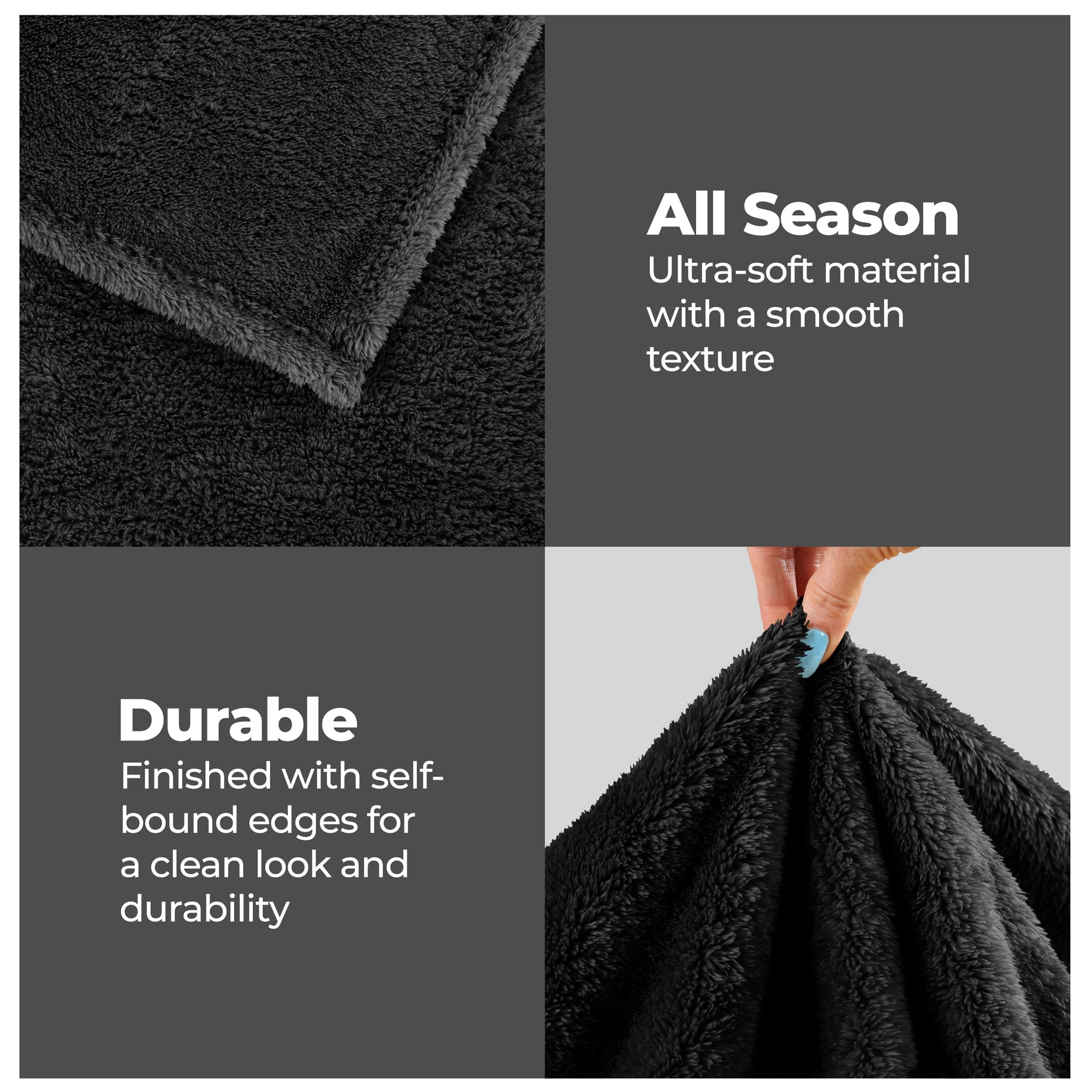 BNM Solid Fleece Soft Plush Blanket, Throw, Black
