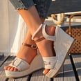 thumbnail image 2 of Rokment Ultra Wedge High Heels Dressy Sandals for Women Ladies 2026 Fashion Casual Buckles Linen Espadrilles Platform Chunky Heeled Dress Summer Shoes Beige Size 6, 2 of 6