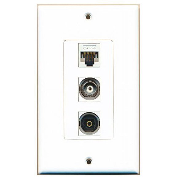 RiteAV - 1 Port Toslink and 1 Port BNC and 1 Port Cat5e Ethernet White Decorative Wall Plate Decorative