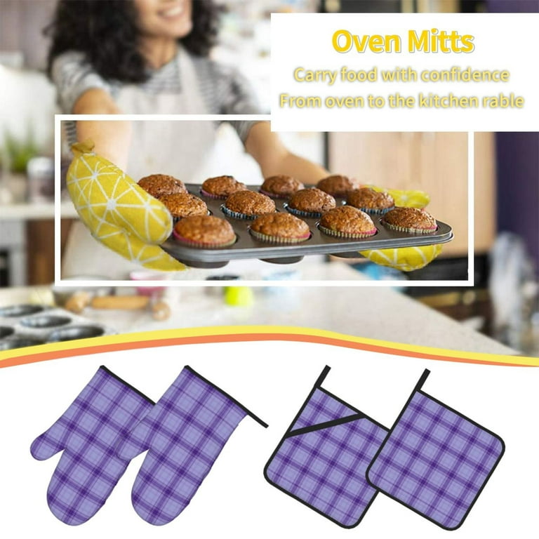 Purple Plaid Oven Mitts and Pot Holders Sets Baking Sets for
