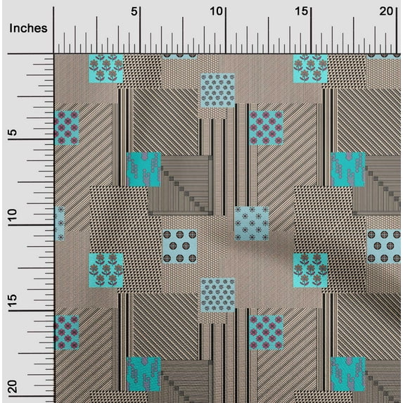 oneOone Cotton Flex Light Beige Fabric Stripe|Floral & Geometric Patchwork Sewing Material Print Fabric By The Yard 40 Inch Wide