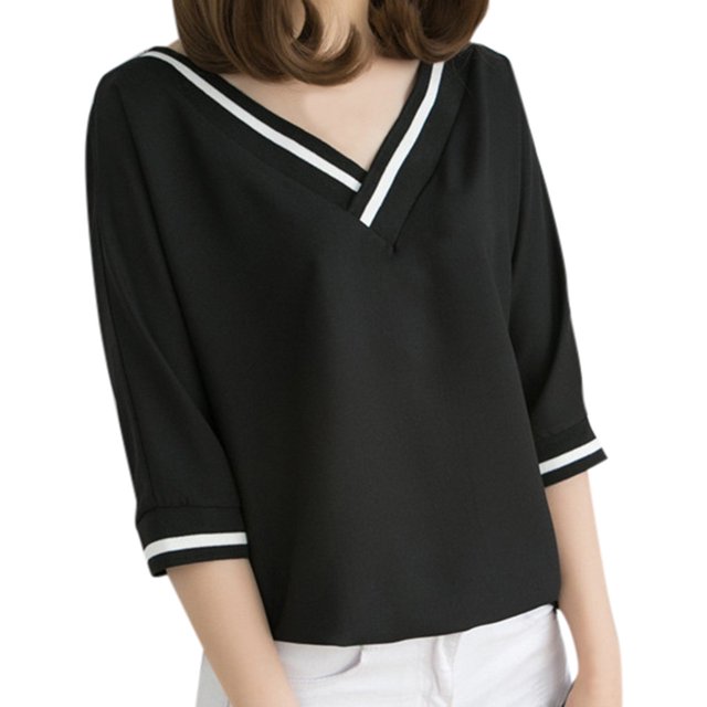 Débardeurs Femme Décontracté Col en V Uni Manches Courtes T-Shirt Blouse Hauts