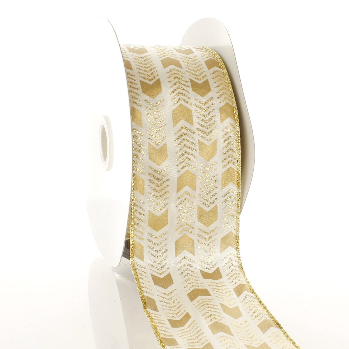 Ribbon Traditions 2 1/2" Wired Ribbon Cream with Gold Arrows 25 Yards