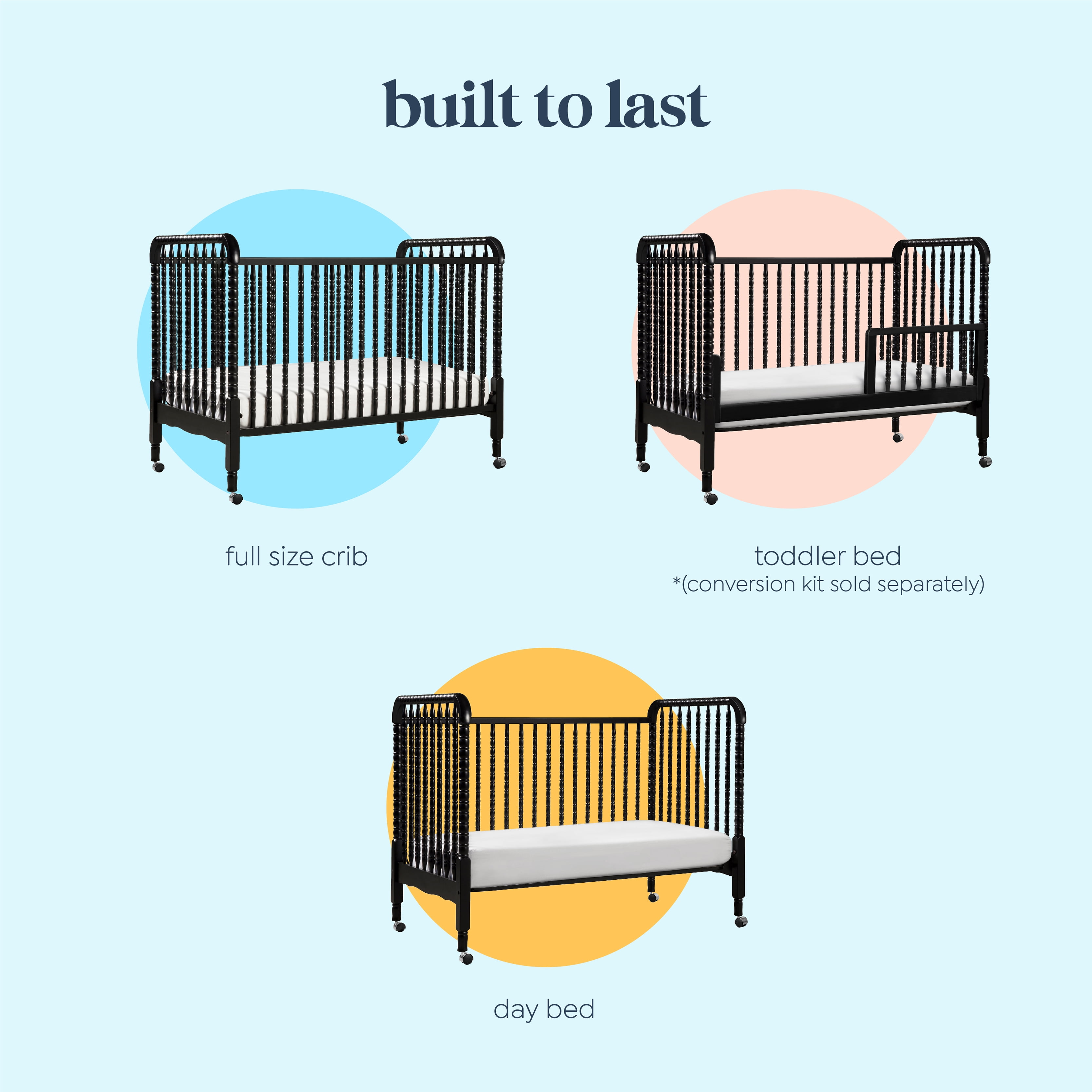 DaVinci Jenny Lind 3-in-1 Convertible Crib, Ebony Finish, with Toddler Bed and Daybed Conversion