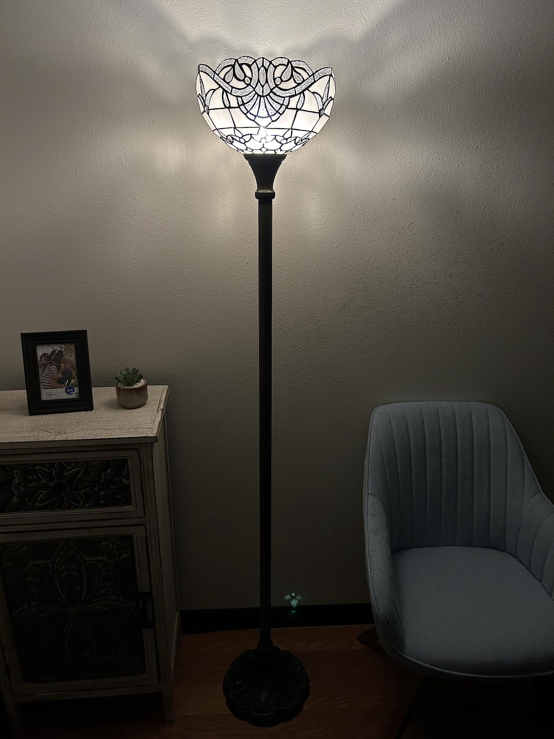 Tiffany Torch Floor Lamp White Baroque Style Lavender LED Bulb Included for Living Room Dining Room Bedroom Office Hotel 12"W*12"D*66"H