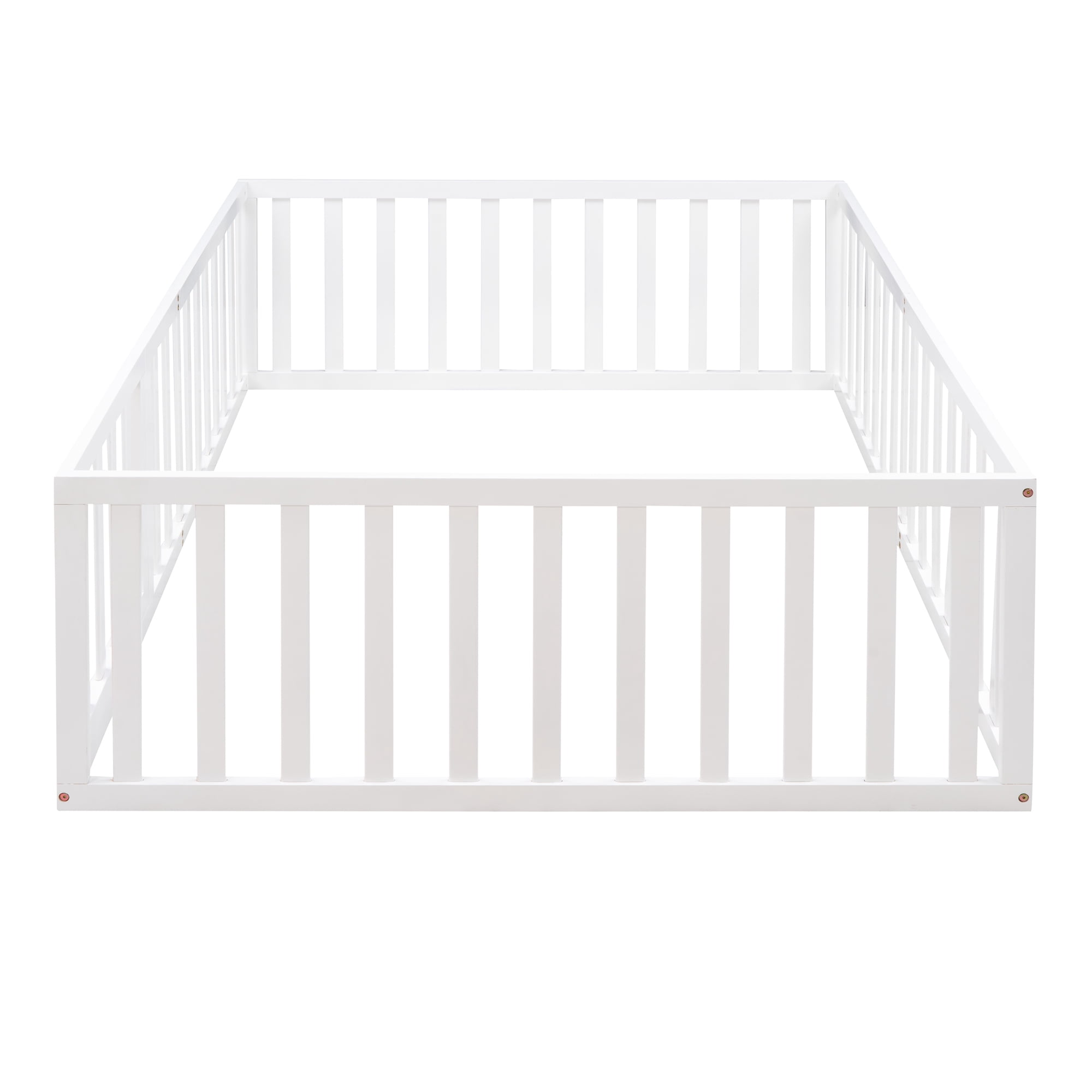 Bellemave Full Size Floor Bed with Fence and Door, Wood Montessori Bed Frame, Floor Bed Frame, Slats Not Included (Full,White)