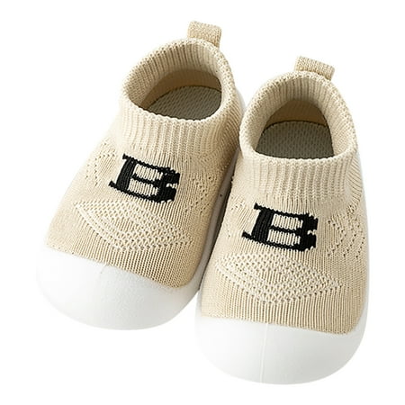 

Yinguo Girls Boys Kids Leisure Shoes Letter Prints Mesh Soft Bottom Breathable Slip On Sport Shoes Socks Shoes Beige 22