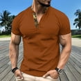 thumbnail image 2 of WREESH Men's V-Neck Henley Shirts Casual Basic Short Sleeve T-Shirt with Button Front, Stand Collar for Versatility Brown, 2 of 6
