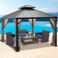 thumbnail image 2 of Patiojoy 12ft x 10ft Patio Hardtop Gazebo Double Vented Roof Outdoor Galvanized Steel Sun Shelter Brown, 2 of 6