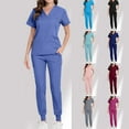 thumbnail image 3 of TFEOQRY Scrub Sets for Woman Drawstring Long Pants V Neckline Medical Nursing Uniform Soft Stretch Scrubs Top and Jogger Pants with Pockets-Black, 3 of 3