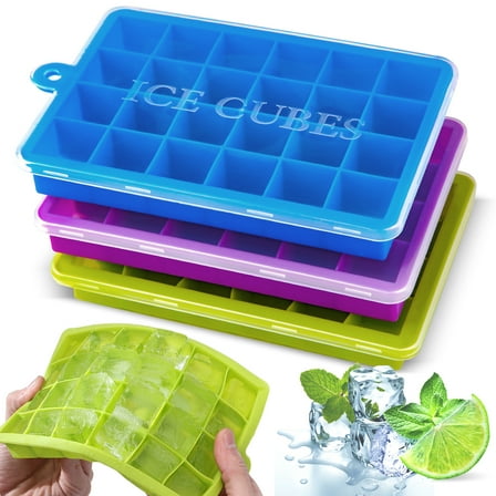 SUPTREE Silicone Ice Cube Trays with Lids for Freezer 3 Pack Mini 24 Cubes per Tray for Cocktail Whiskey Chocolate
