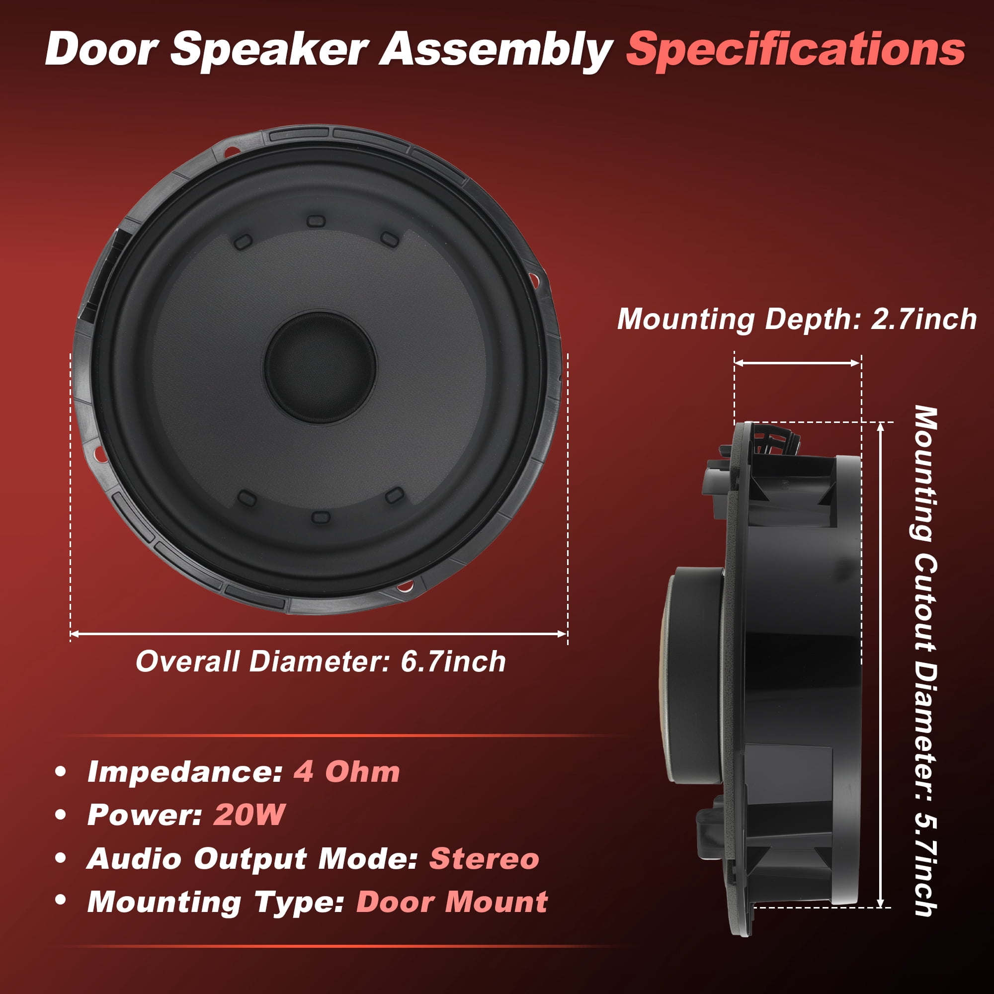 5C6035454A Front Door Speaker Assembly for Volkswagen Passat Jetta 2012-2018 6.7inch Midbass Car Audio Loudspeaker Left or Right Door Radio Speaker Coaxial Speakers 5C6-035-454-A