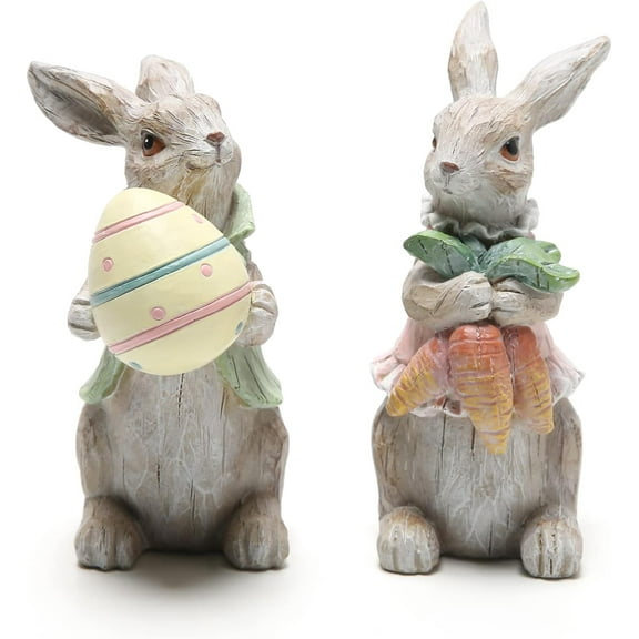 Easter Bunny Decorations Spring Home Decor Bunny Figurines(Easter White Rabbit 2pcs)