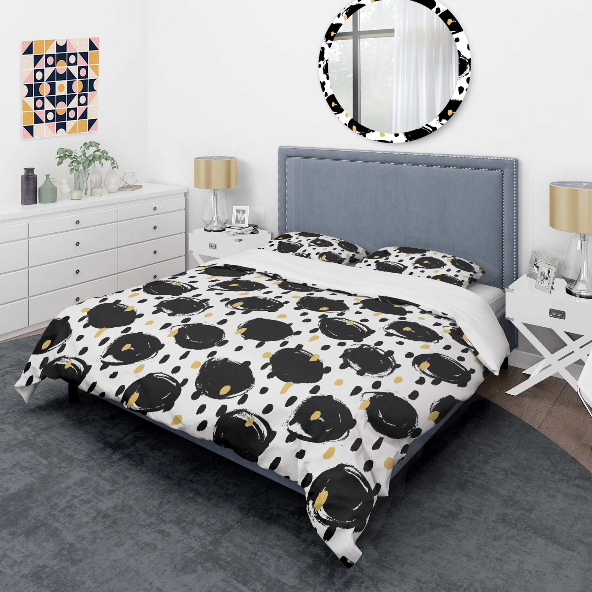 Designart 'Monochrome Geometric Pattern V' Mid-Century Modern Duvet Cover Set