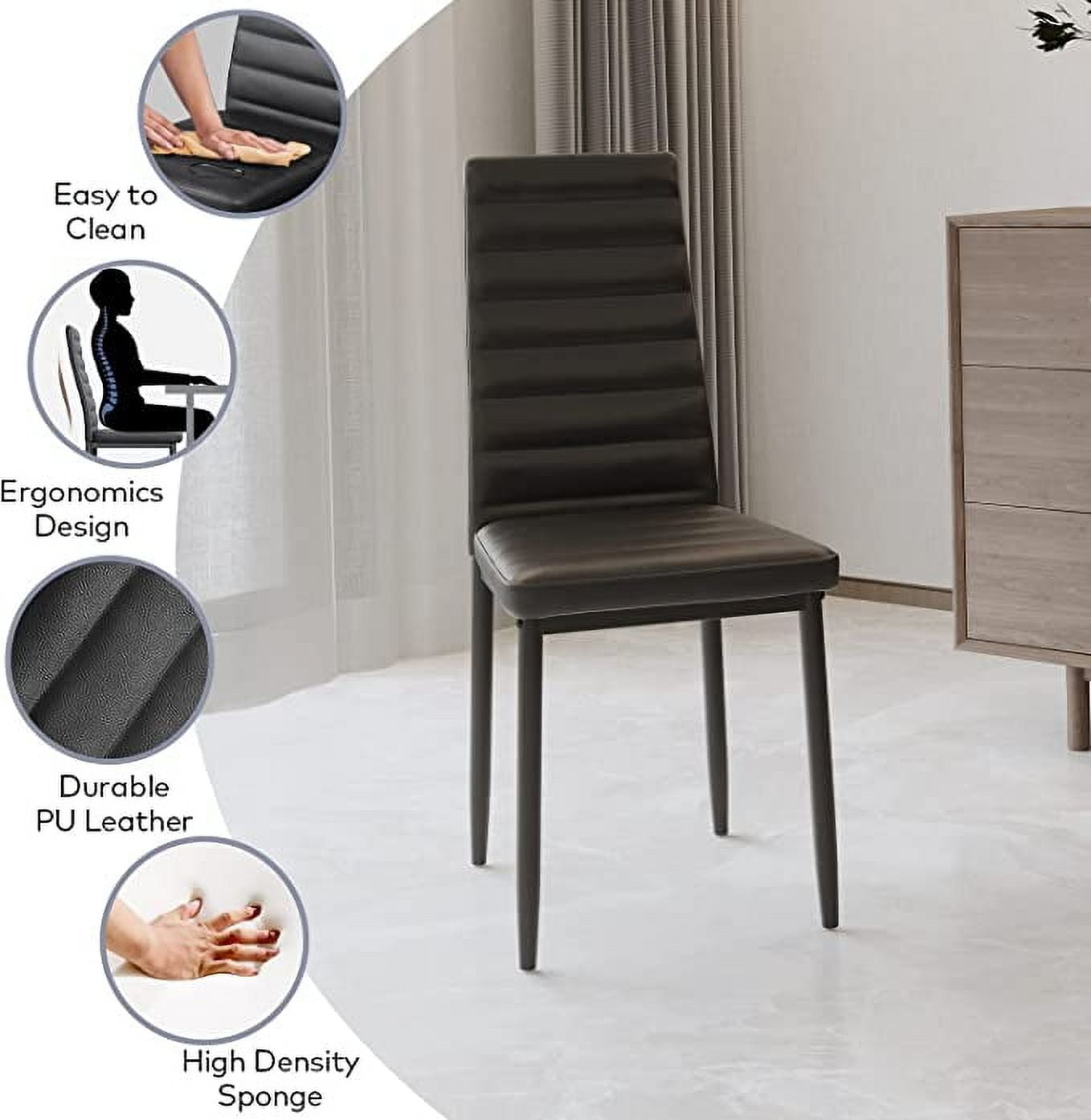 Lofka Dining Table Set for 6, 30" Kitchen Table and Chairs Set with 6 High PU Leather Back Chairs, Black