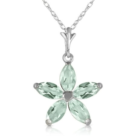 ALARRI 1.4 Carat 14K Solid White Gold Shall Be Again Green Amethyst Necklace with 22 Inch Chain Length.
